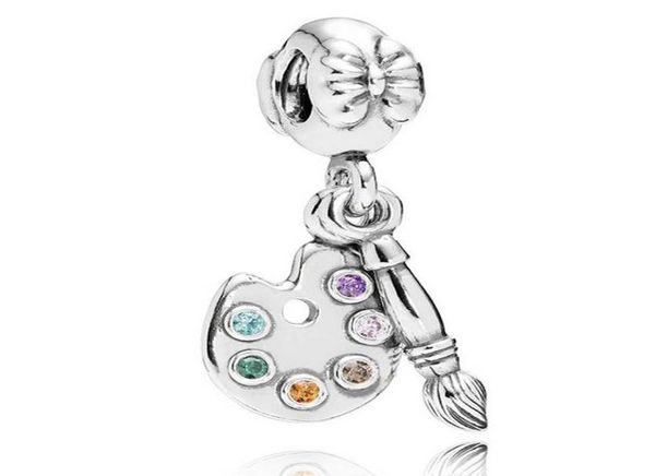 

original 925 sterling silver bead charm cute artists palette with crystal pendant bead fit bracelet & necklace jewelry2687882, Black