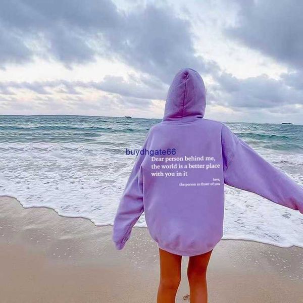 

5o8q 2023 new women's hoodies sweatshirts 220g women's plush sweater plain letter printed kangaroo pocket drawstring printed hoodi, Black
