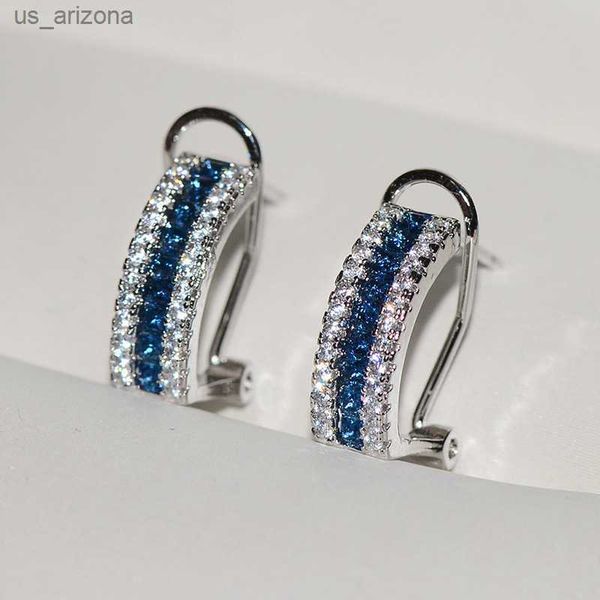 

2021 new trend blue white aaa cubic zirconia silver plate stud earrings simple rainbow earrings for women filled boho jewelry l230620, Golden;silver