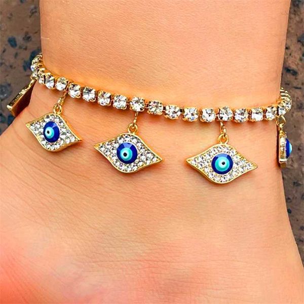 

anklets fashion blue eye pendant anklet bracelet for women bohemia beach bling crystal tennis chain 2023 party jewelry gifts 230607, Red;blue