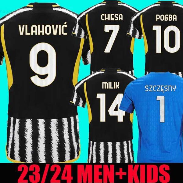 

di maria vlahovic soccer jerseys 22 23 24 home away milik kean pogba chiesa mckennie locatelli goalkeeper szczesny 2023 2024 kits men kids u, White;black