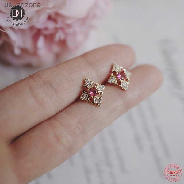 

promise % 925 sterling silver wild ruby zircon cross shape stud earrings women france style wedding jewelry l230620, Golden;silver