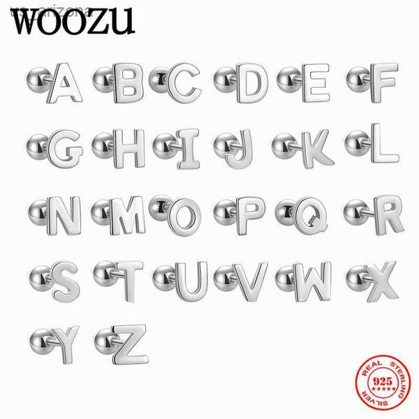 

woozu 1 pcs 925 sterling silver minimalist 26 letters stud earrings for women european english initials small ear studs jewelry l230620, Golden;silver