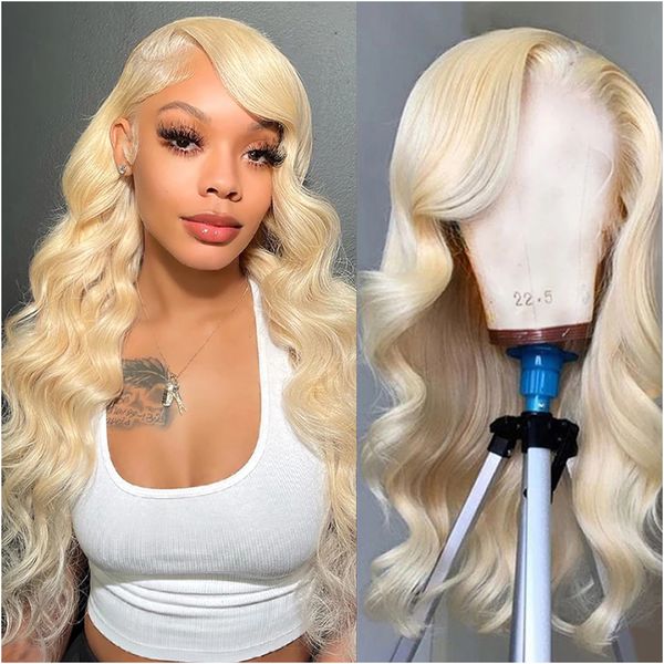 

blonde 613 body wave wig lace front human hair wigs 13x6 13x4 transparent lace frontal wigs peruvian, Black;brown