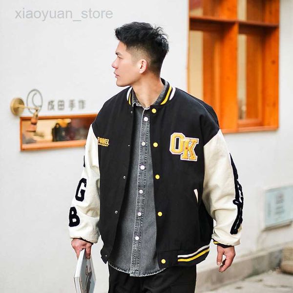 

men's jackets letter embroidery stitching baseball uniform jacket male ins tide spring and autumn tide brand loose bomber jacket casual, Black;brown