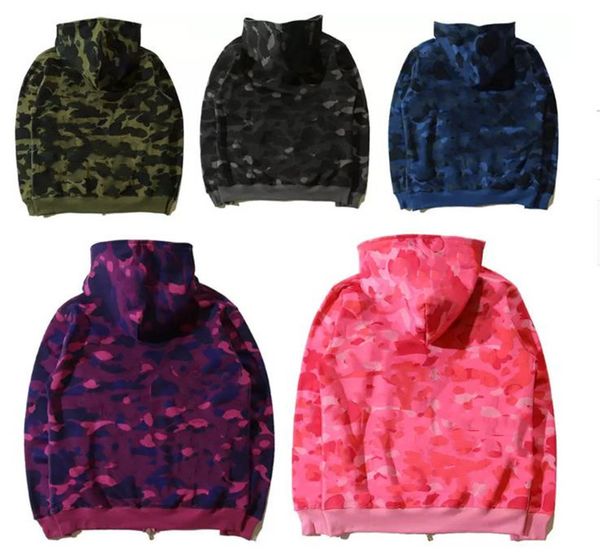 

mens designer hoodies zip up shark jackets long sleeve hooded coats loose camouflage jacket print woman hoody, Black