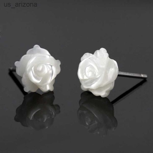 

925 sterling silver rose flower stud earrings for women luxury bride lady fashion jewelry anti allergy l230620, Golden;silver