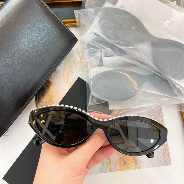 

2023 new star's same 23c small fragrant sunglasses high sense precious 9110h pearl polarized square round face fashionable sunglasses, White;black