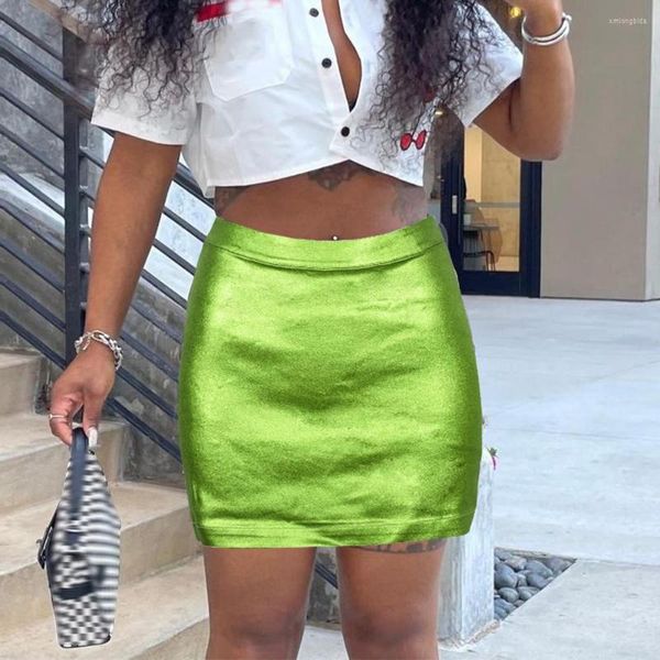 

skirts sparkly skinny mini women high waist metallic green pencil short skirt 2023 summer harajuku elegant runway clothes, Black