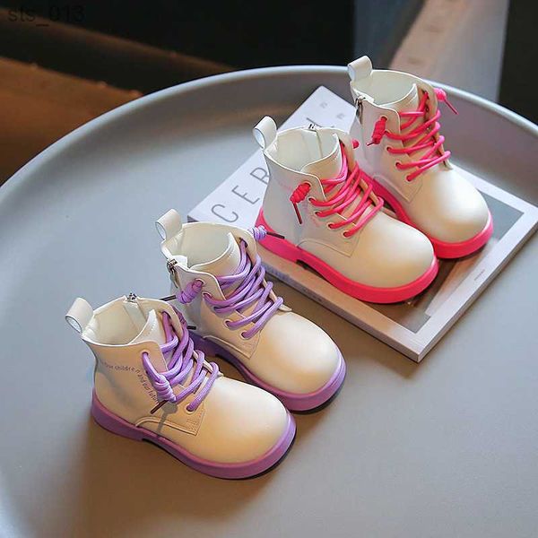 

2022 kids boots boys shoes autumn winter leather children boots fashion girls boots round toe non-slip sport kids shoes l230518, Black;grey