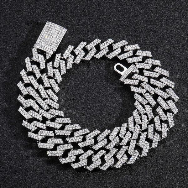 

necklace hip hop 15mm diamond cuban chain alloy diamond men's cool hip hop necklace, Black