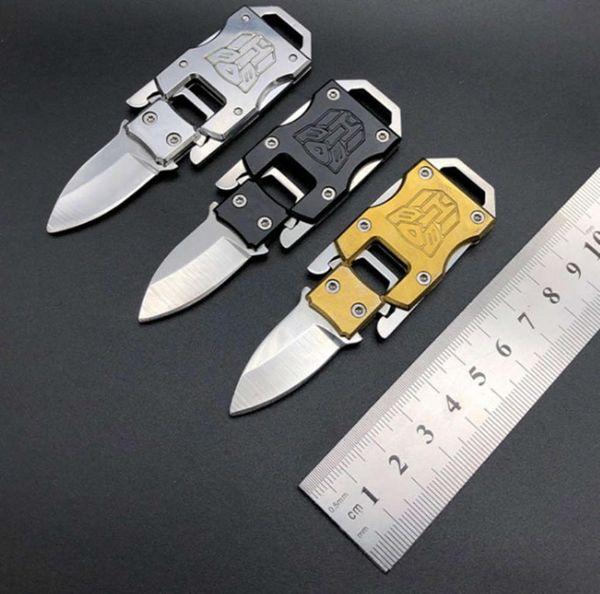 

transformers mini folding outdoor portable tactical survival keychain knife5105312, Golden;silver