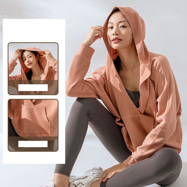 

lu hooded pullover women spring and autumn v-neck long sleeve sweater yoga jacket