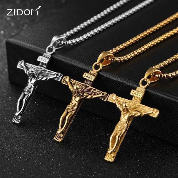 

pendant necklaces 2018 gold silver color stainless steel men hiphop inri cross jesus fashion vintage necklace male jewelry gift 230613