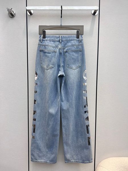 

2023 new women's letter jeans designer vintage button blue color jeans women's pockets high waist loose straight jeans