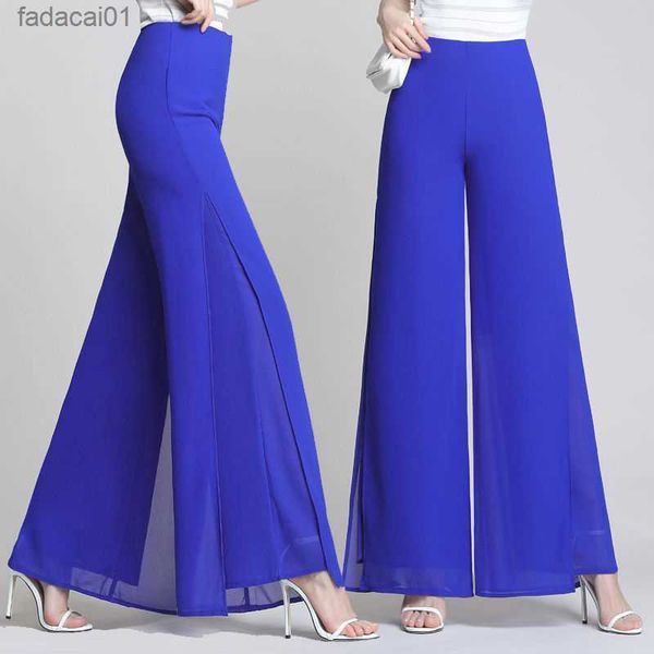 

double layer chiffon wide leg pants female side split thin pants 2022 new spring summer high waist trousers ladies casual pants l230621, Black;white