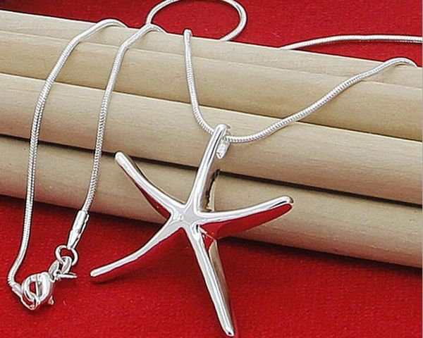 

2016 silver jewelry 925 sterling silver fashion charm starfish pendant snake chain cute charm pendant necklace9663664