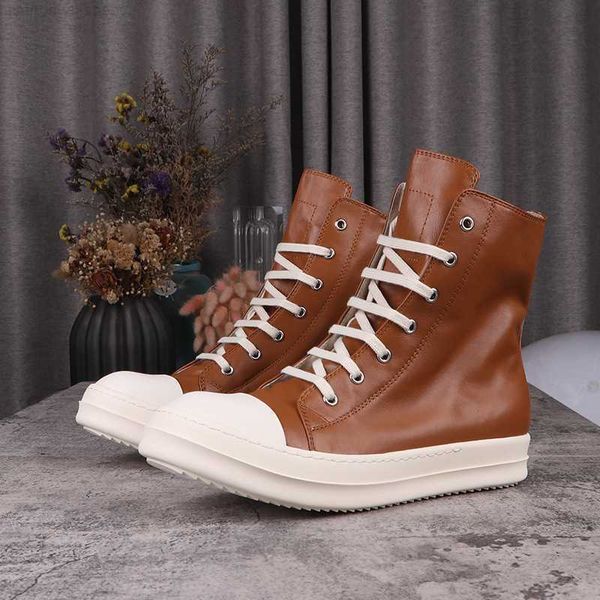 

casual rick shoes men's high-ankle boots ro owens white leather boots women's sneakers, Black
