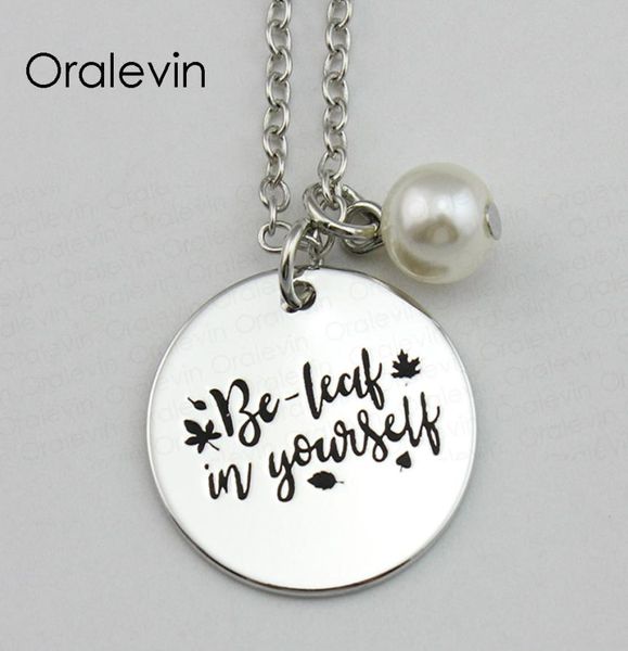 

beleaf in yourself inspirational hand stamped engraved accessories custom charm pendant necklace gift jewelry18inch10pcslot 1696064, Silver