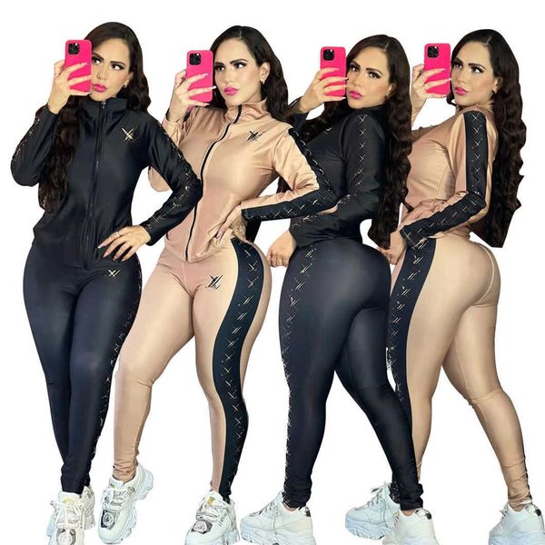 

women's 2023 tracksuits sport suits fashionable comfortable casual set colorful printed zipper two piece set women, Gray