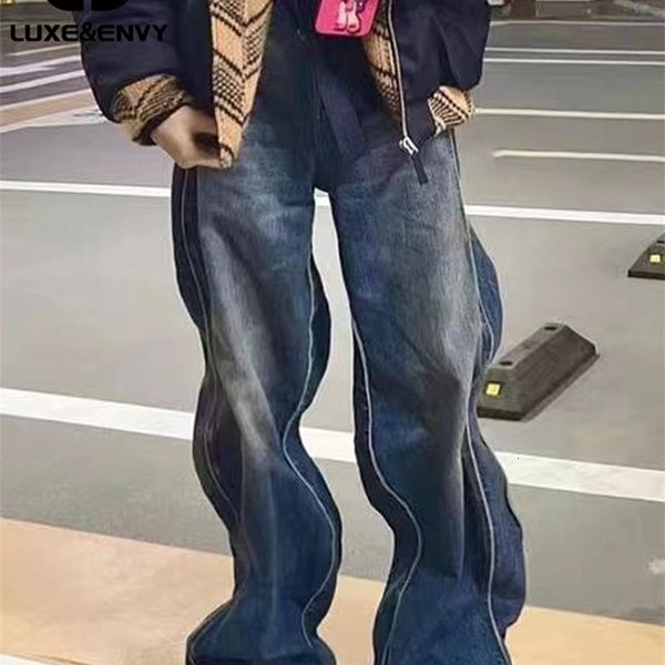 

mens jeans luxe high street twisted wavy line for men wideleg trousers loose casual and women spring summer 230707, Blue