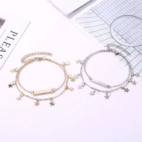 

new women's anklet trend simple beach foot decoration fashion multi-layer five-pointed star diamond fringe ankle ring wholesale y23185, Red;blue