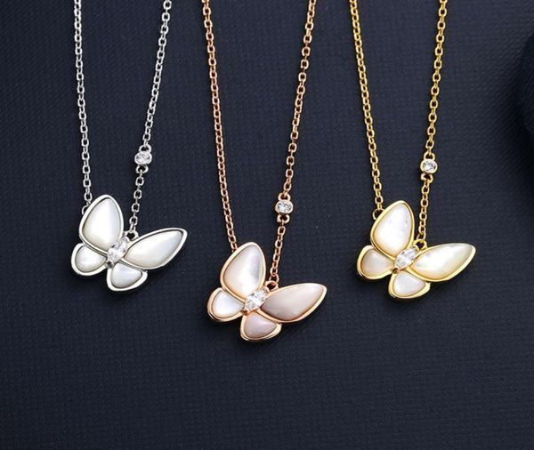 

fanjia butterfly natural white fritillaria necklace women rose gold fashion clavicle chain simple pendant1421439, Silver