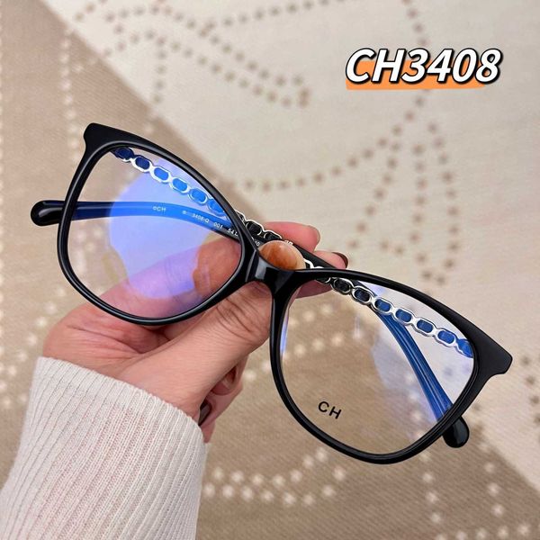 

Fashion CH top sunglasses New Flat Mirror CH3408 Eyeglass Frame Zhao Lusi Same Sheepskin Knitted Chain Lens Leg with original box Correct version high quality