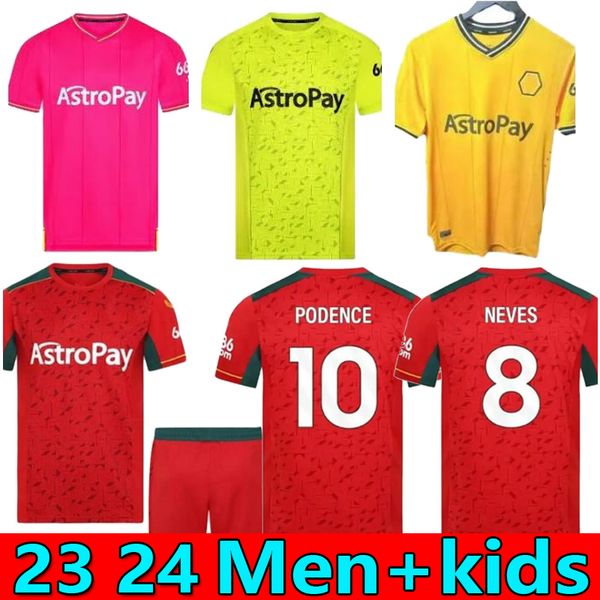 

wolves 23 24 home soccer jerseys raul semedo neto neves trincao wanderers podence gibbs hee chan wolverhampton 2023 2024 football shirts men, Black;yellow