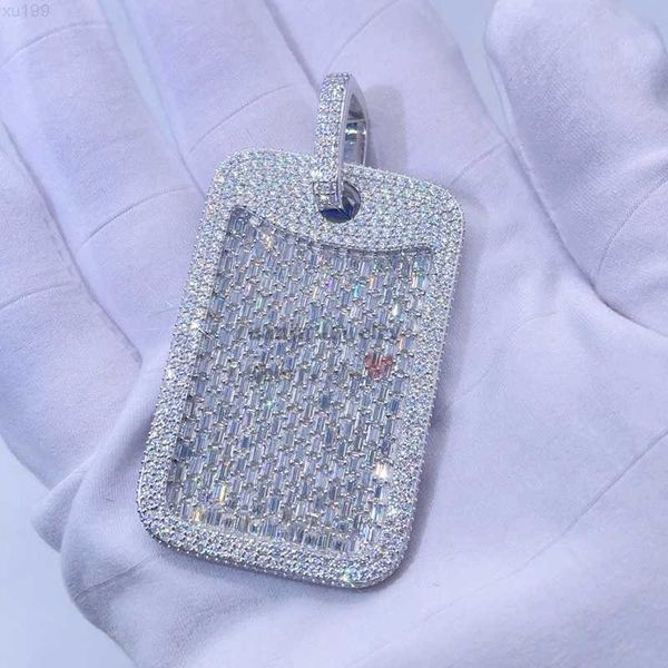 

baguette cut vvs moissanite iced out men hip hop silver dog tag pendant