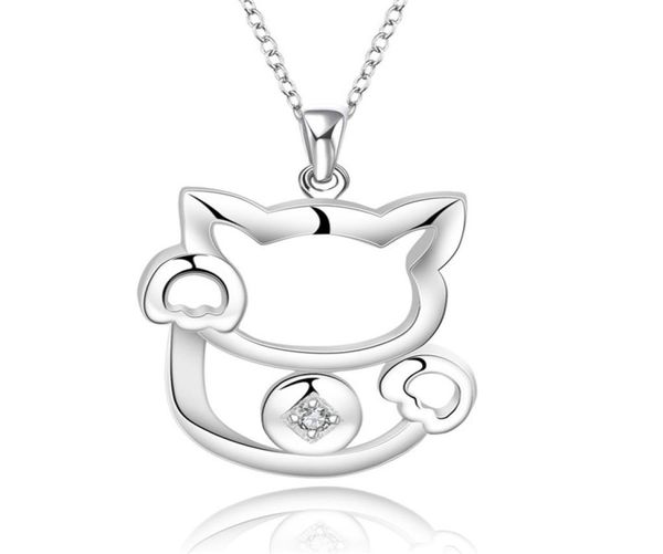 

plated sterling silver necklace 18 inches lucky cat shape zircon pendant necklace dhsn591 925 silver plate pendant necklaces j7365745
