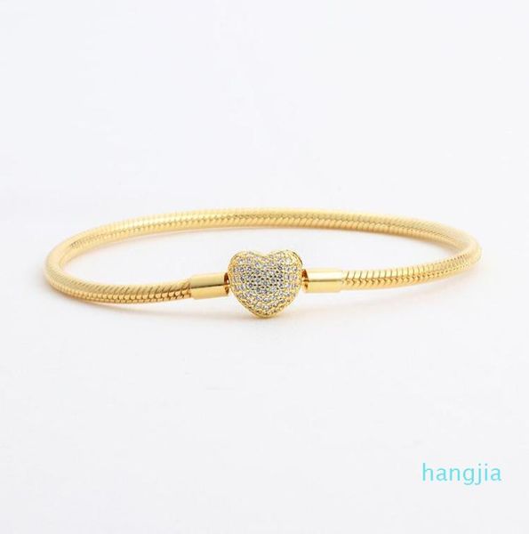 

18k yellow gold plated cz diamond heart bracelets original box set for 925 silver snake chain bracelet for women wedding jewelry7539892, Golden;silver