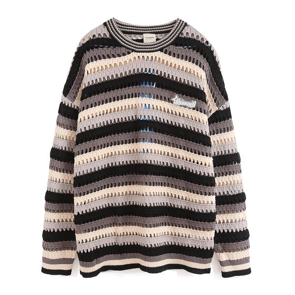 

hollow out striped autumn sweaters for men and women round neck baggy knitted clothes oversized