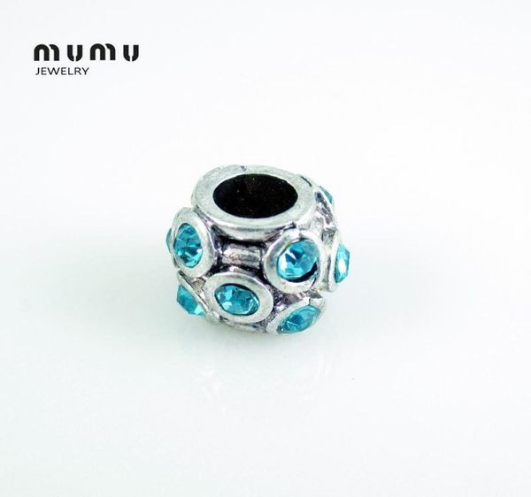 

whole 50pcslot diy jewelry crystal beads silver plated blue round charms big hole loose beads fits european snake charms brac1203675, Black