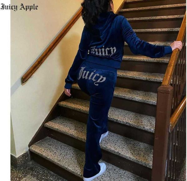 

juicy apple women's tracksuits velvet sewing suits outfit two piece jogging set velour sweatshirt met hoodie pants suit, Gray