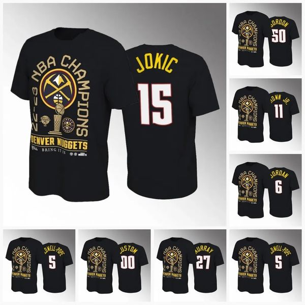 

nugget 15 jokic 2023 finals champions baksetball t-shirt denvers jamal 27 murray bruce 11 brown michael porter jr. kentavious 5 caldwell-pop, Black