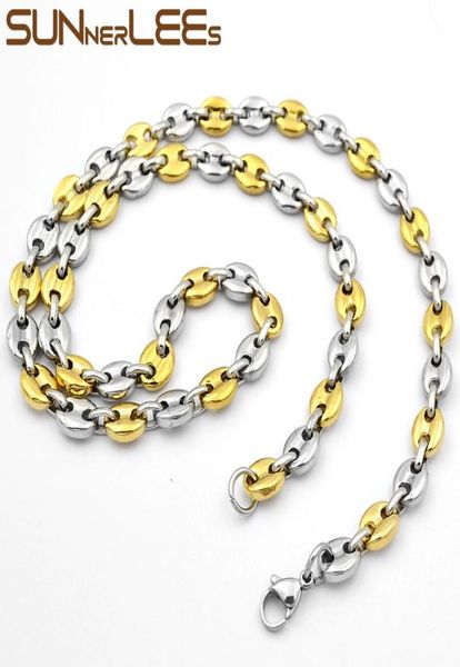 

fashion jewelry silver gold color 5mm 7mm 9mm 11mm stainless steel necklace mens womens coffee beans link chain sc13 n5479909