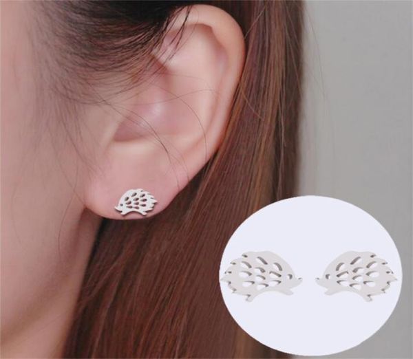 

tiny stainless steel hedgehog earrings hypoallergenic jewelry lovely animal stud earrings for women gifts8964701, Golden;silver