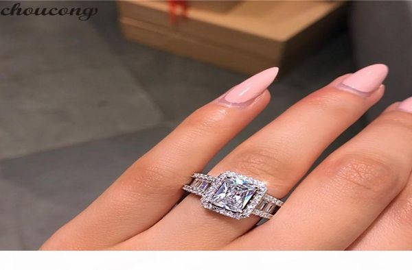 

choucong stunning luxury jewelry real 925 sterling silver princess cut white z cz diamond eternity wedding band ring 8303697, Slivery;golden