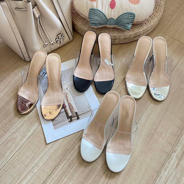 

designer sandals women's luxury slippers new transparent slope heel small fragrant wind fish mouth shoes casual fashion in summer, Black