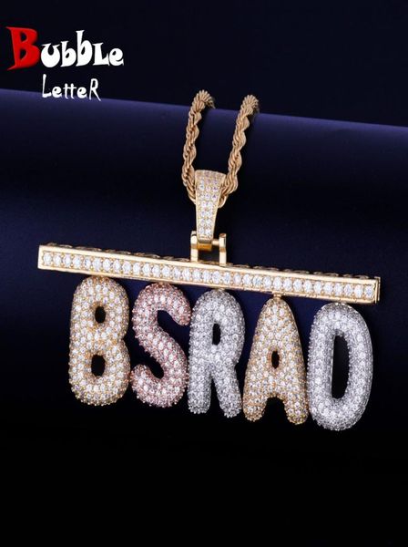 

custom name pendant jewelry small bubble letter material copper cubic zircon hip hop rock street with rope chain6851741, Silver