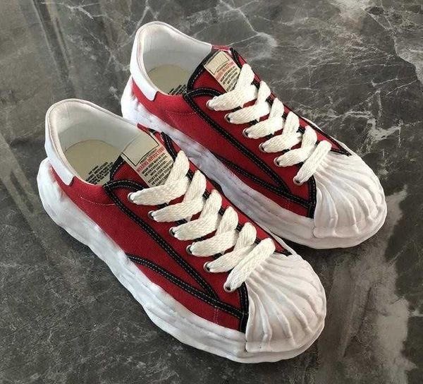 

maison mihara yasuhiro mmy dissolved shoes men's and women's flat sole board shoes sports shell head thick sole canvas small white, Black