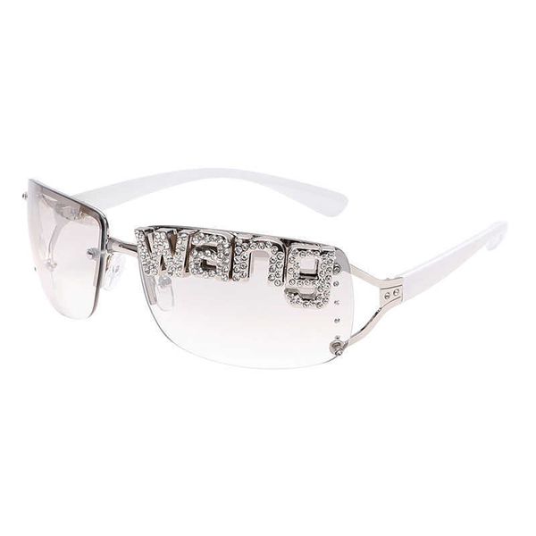 

sunglasses punk sports sunglasses women brand designer rhinestones wang sun glasses for men uv400 goggles shades rimless fashion eyewear l23, White;black