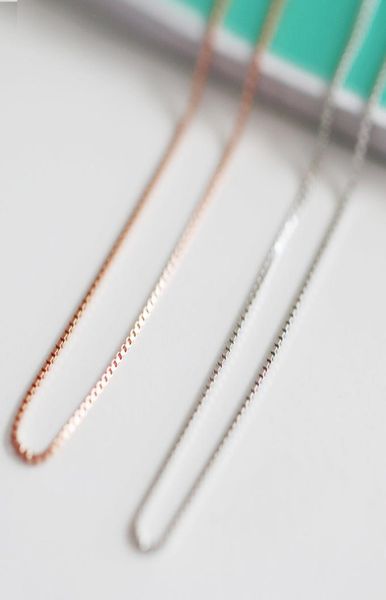 

925 sterling silver 1mm rose gold silver thin link box chain necklace women for pendant charms jewelry for girls women italy sta1873905