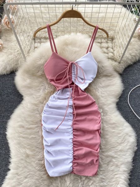 

urban dresses foamlina night club dres summer elegant color match mini bodycon strap sleeveless cut out ruched party 230707, White;black