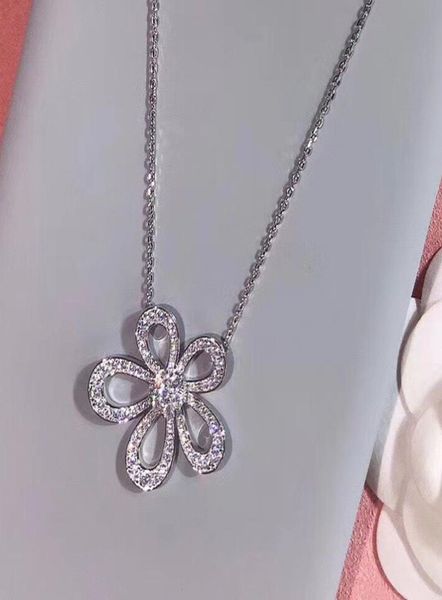 

2020 luxury jewelry 925 sterling silver clover flower rhinestone pendant necklace four leaf necklace for women gift1219443, Black