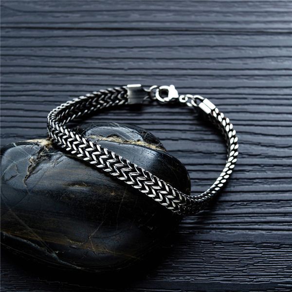

chain zorcvens men bracelet bangle christmas gift stainless steel silver color link wheat double jewelry drop 230710, Black