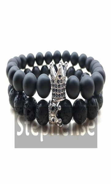 

cz0001 vintage design crown charm bracelet natural 8 mm black onyx bracelet energy jewelry lovers couple bracelet5041205
