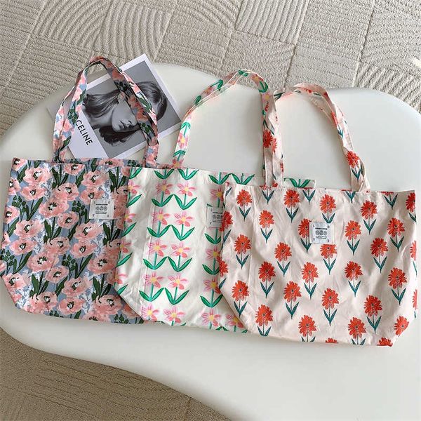 

26101 niche flower canvas bag casual shoulder bag cloth bag artistic tote bag