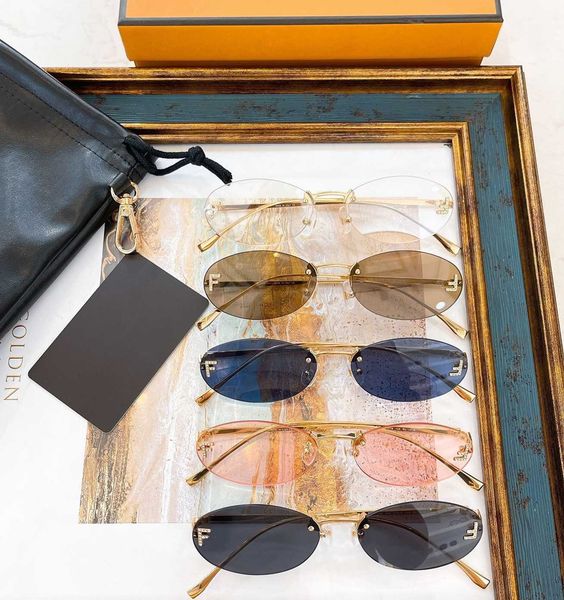 

Designer FE sunglasses for men and women fashion same oval metal sunglasses personalized cat's Eye High quality UV resistant outdoor travel beach brand Sunglasses